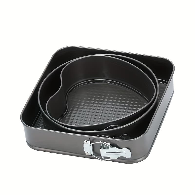 TEMU 3pcs Removable Bottom Cake Mold Baking Carbon Round Heart Set Creative Multi-specification Baking Mold Kitchen Supplies