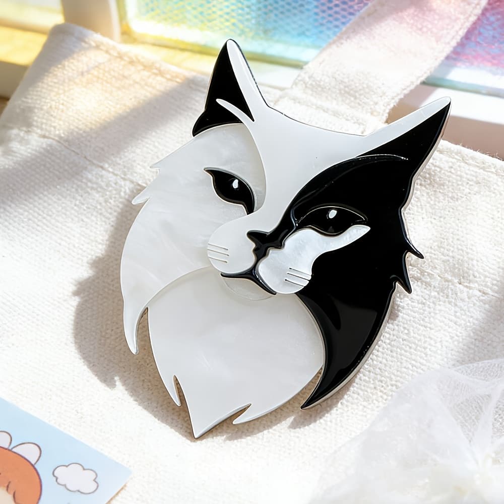 TEMU A Handmade Acrylic Brooch In Of A Cute Black And White Cat
