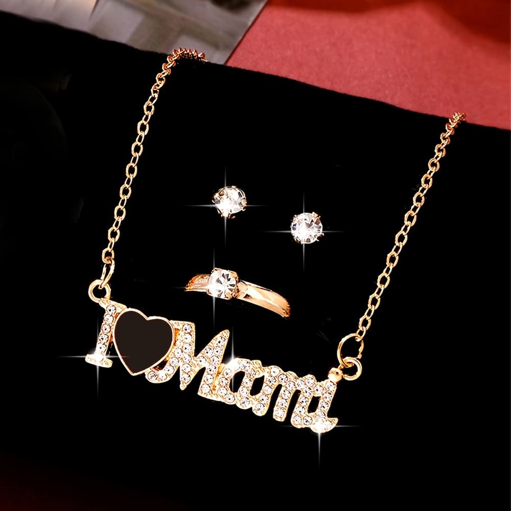TEMU 4pcs/set Easy Elegant Women Jewelry Set, Exquisite Shiny Women Jewelry Set, 1pc Necklace 2pcs Earrings 1pc Ring, Jewelry Set Gift
