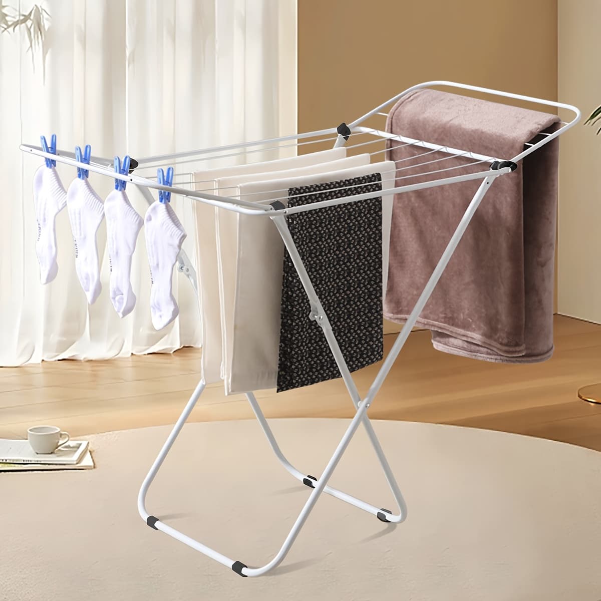 TEMU Foldable Portable Metal Clothes Drying Rack For Indoor & Outdoor Drying, Space-saving Design, 57.09 X 33.86 X Inches, White, Drying Racks
