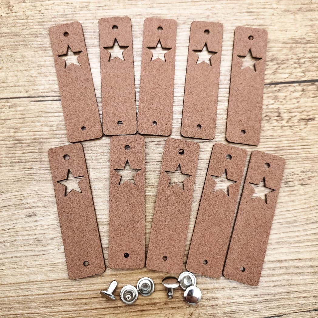 TEMU 10pcs Star-shaped Leather Tags With Snap Buttons - Craft Identification Labels For Handmade Products, Crochet & Knitting Projects, Leather Hang Tags, Leather Craft
