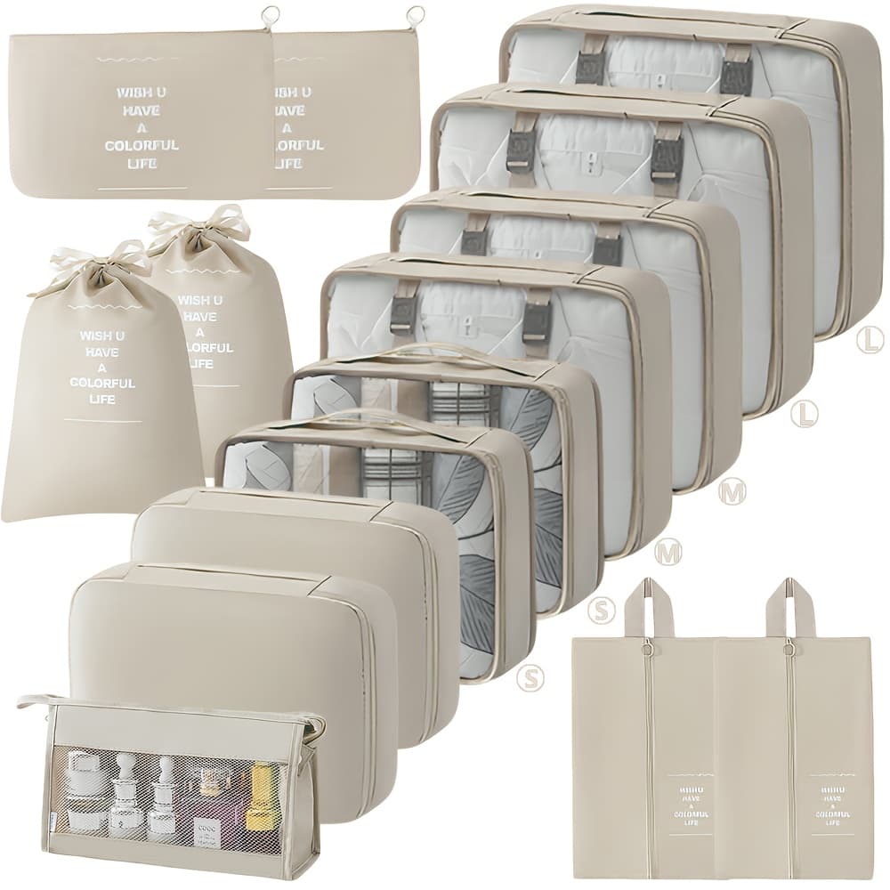 TEMU 15pcs Travel Organizer Set, Suitcase Organizer, Including Shoe Bag/toiletry Bag/clothing Bag, Travel Essential Additions