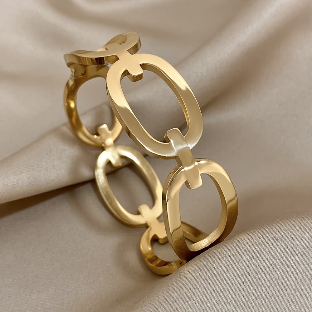 TEMU Selling New Circular 18k Gold Plated-plated 316l Stainless Steel Bracelet