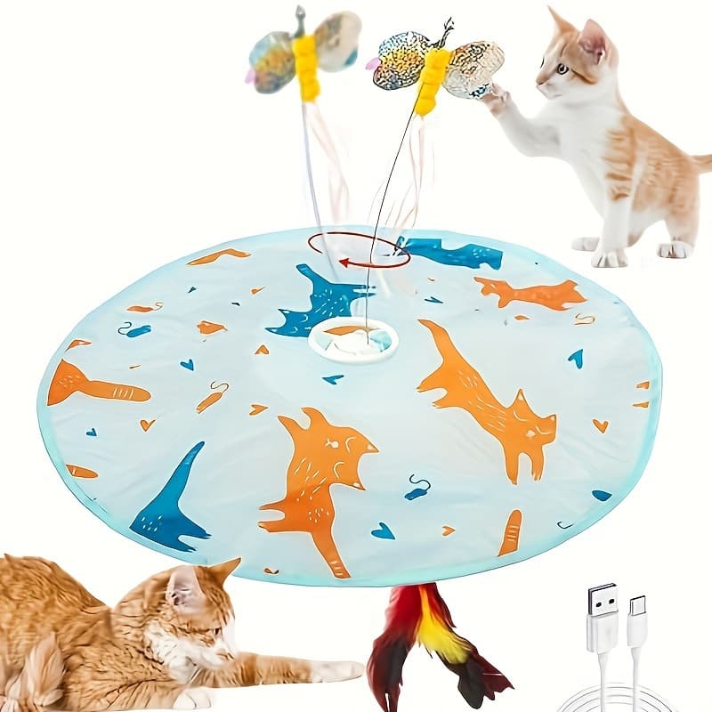 TEMU 2-in-1 Rechargeable Motion Activated Interactive Cat Toys For Indoor Cats, Long Motor Cat Toy For Exercise/moving /feather Wand Kitten Toys