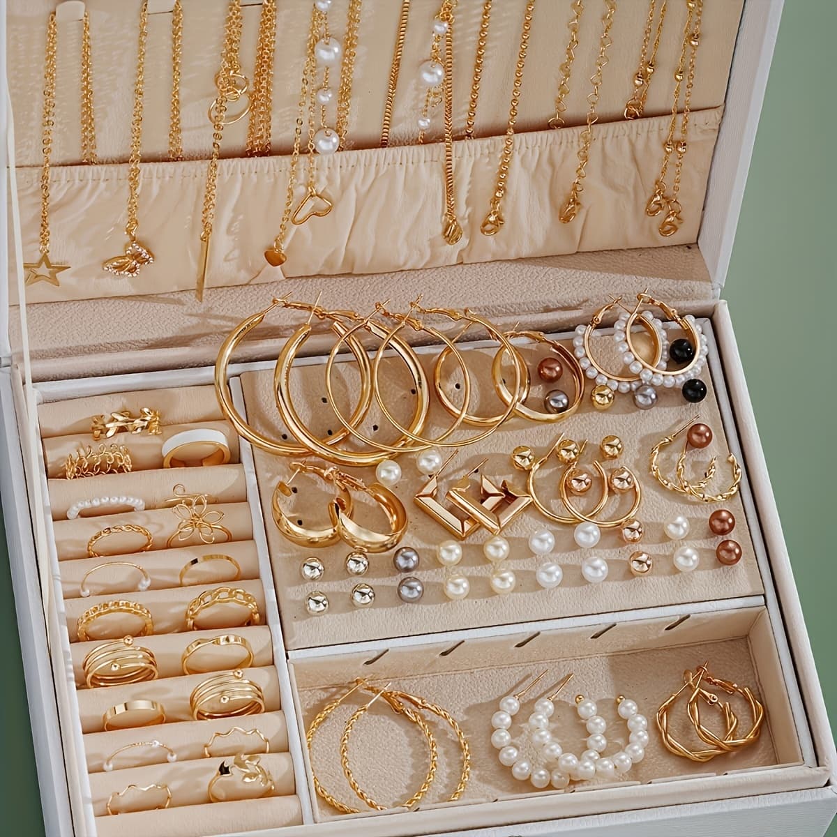 TEMU 86pcs Chic Jewelry Set With Necklace, Earrings, And Rings For Casual Attire Party Accessories Casual Date Decoration ()