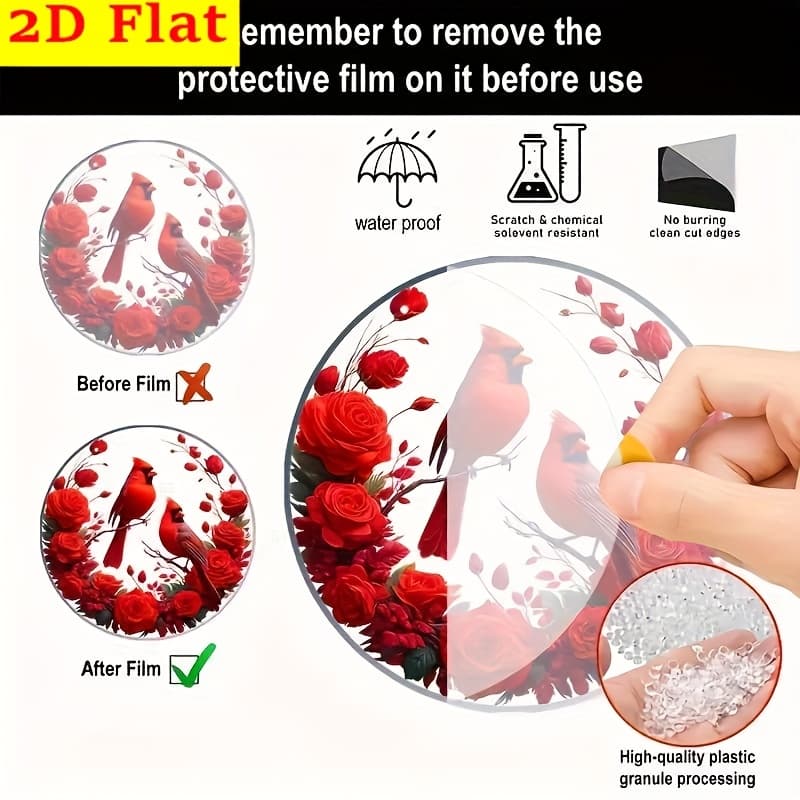 TEMU 2d Flat, Red Bird Acrylic Suncatcher For Windows, Wedding Occasion Themed Hanging Decor, Floral Wreath, Ornament, Home & Garden Versatile Decoration, 2d Flat