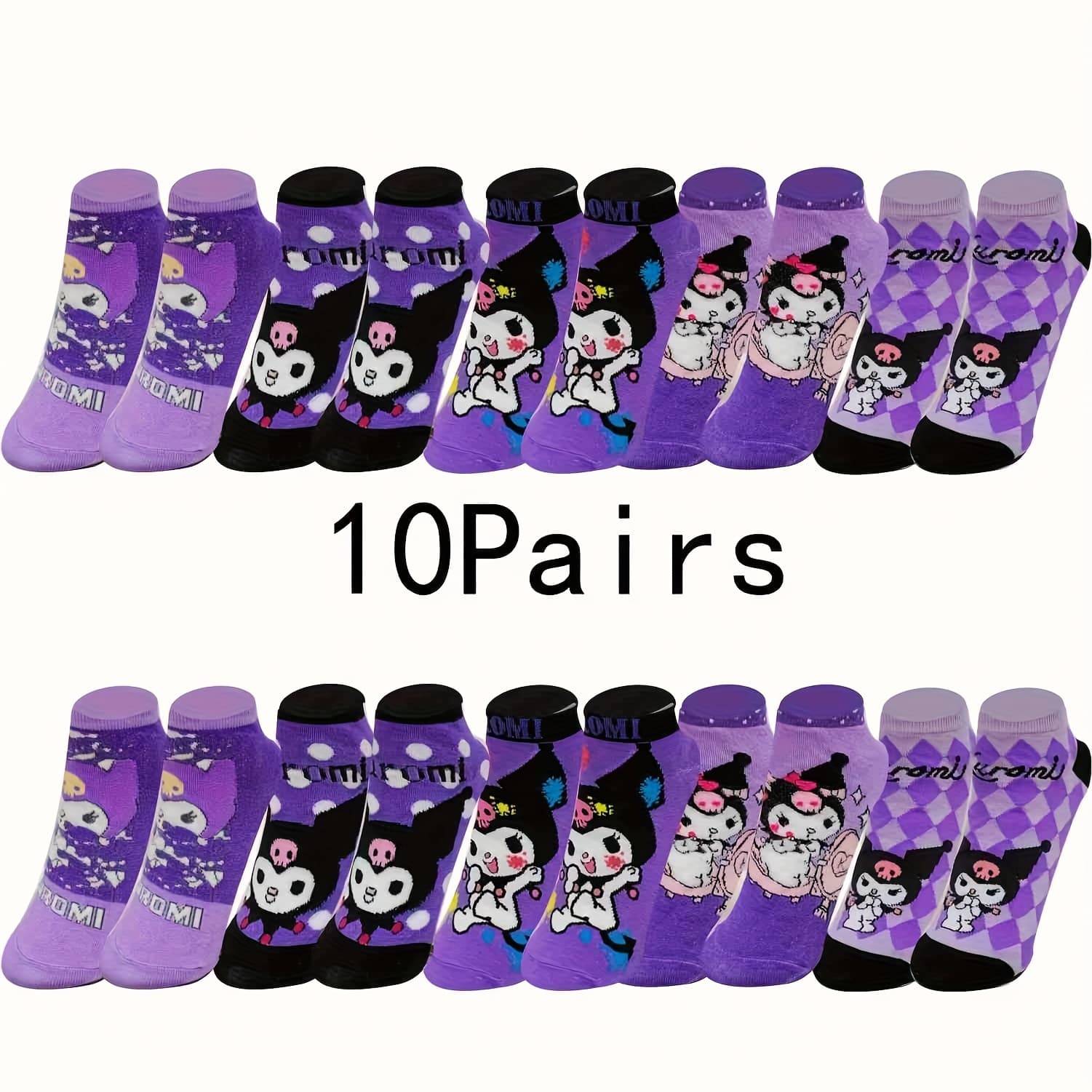 TEMU Authorized [ ] 10 Pairs Of Cartoon Mid-calf Socks Hello Kitty Cute And Interesting Characters Colorful Heart Pattern Comfortable And Breathable Versatile Daily Cute Wind Women's Socks Trend