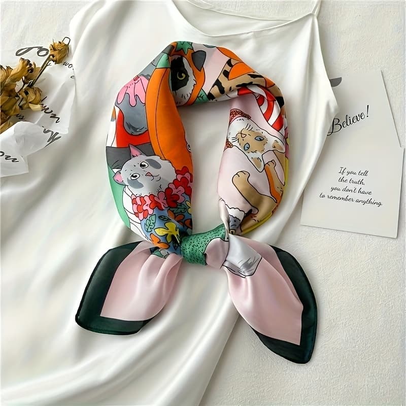 TEMU 1 Women's Fun Animal Scarf - Stylish Polyester With Cute Cartoon Animals, Vibrant Colors And Whimsical Patterns, Perfect For Fashionable Outfits