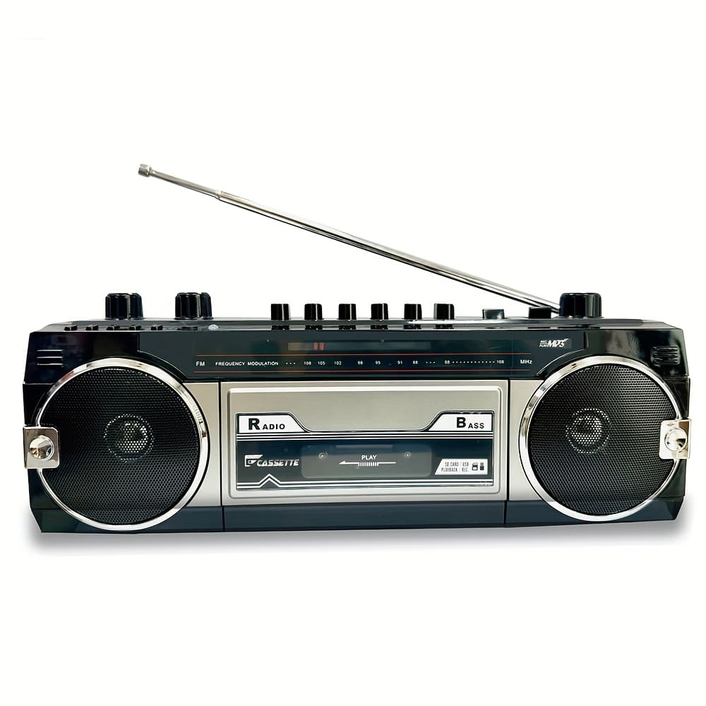 TEMU Retro Boombox, Player Recorder, Am/fm -sw1/sw2 Radio, Usb/ Slots, Headphone Jack, Cassettes To Usb/sd, Classic 80s Style Retro, Black, Built-in Microphone. A High-quality Valentine Gift