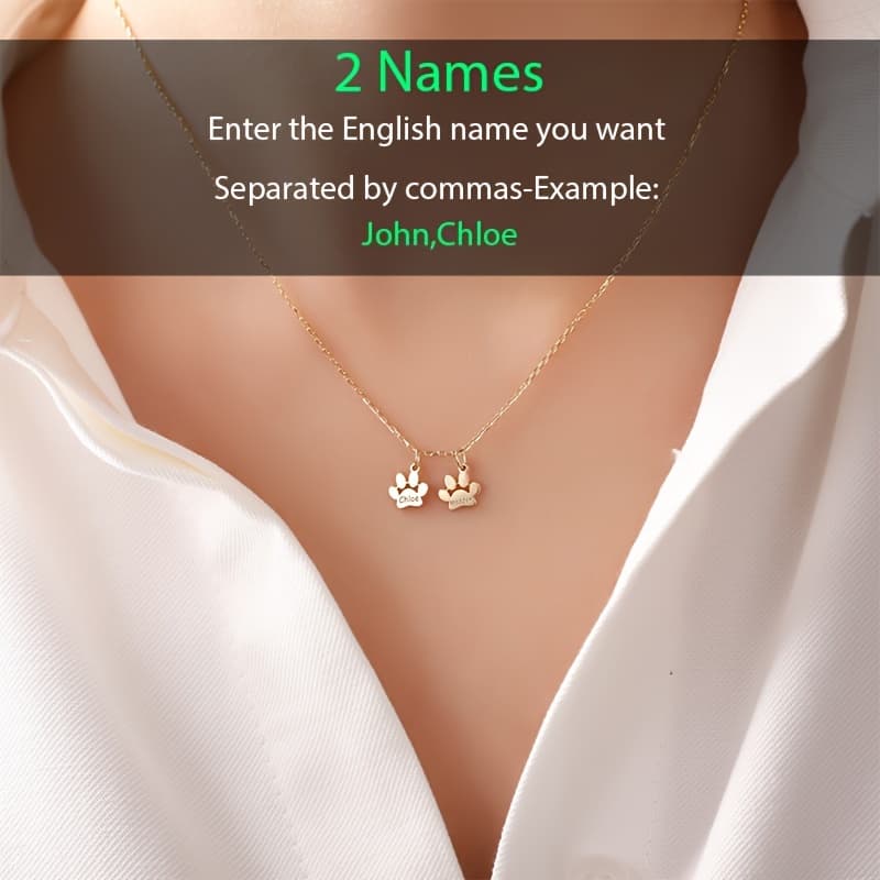 TEMU Custom Animal Paw Print Engraved 1-4 Name Necklace, Gift, Stainless Steel With 18k Golden Plating Customized Pendant, Christmas Jewelry For Pet Lovers' Mom