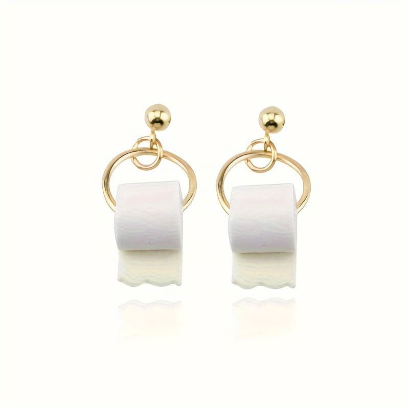 TEMU Toilet Paper Earrings - Novelty Funny Ear With Single Roll Tp, Quirky Favors For &, Unique Humorous Gift For Weddings, Birthdays & Casual Attire