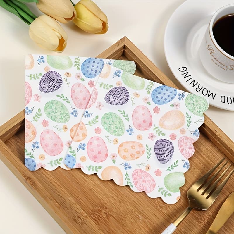 TEMU 25*25cm Napkins With Cut Edges - 2-ply Disposable Paper Suitable For Easter Egg Hunt, Spring Decorations, Table Setting - Egg-shaped Patterns