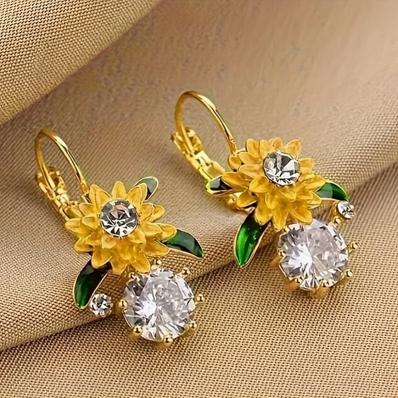 TEMU 2pcs Creative Fashion Vintage Chrysanthemum Design Earrings Jewelry Suitable For Women's And Party Wear Earrings, Perfect Gift For Valentine's Day, New Year's Party Gift Event And Party Supplies