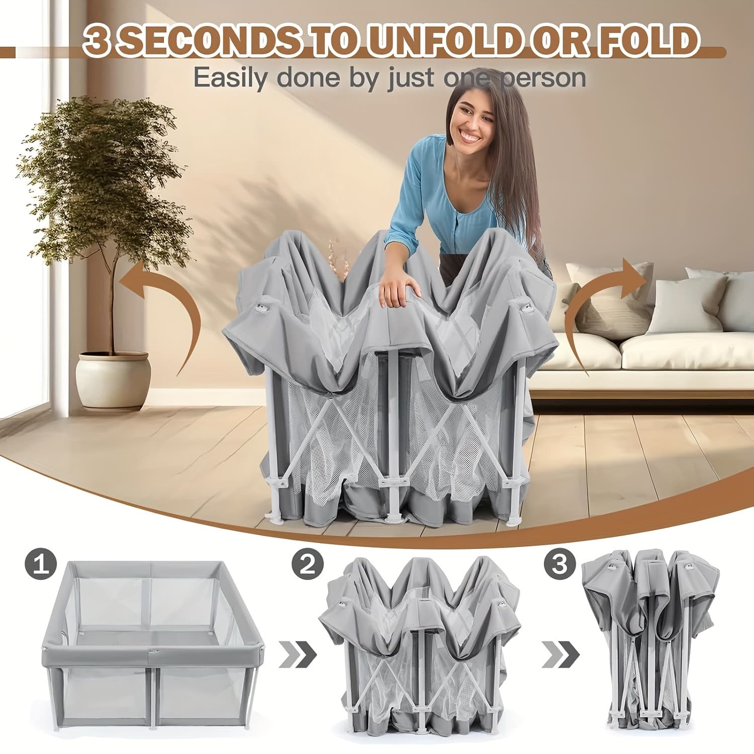 TEMU Foldable Baby Playpen 51"×51", Baby Products, Infant Play, Portable Safe Baby Playpen, Lightweight, No Installation Needed, Indoor And Playpen, Gray, Halloween Party Gift