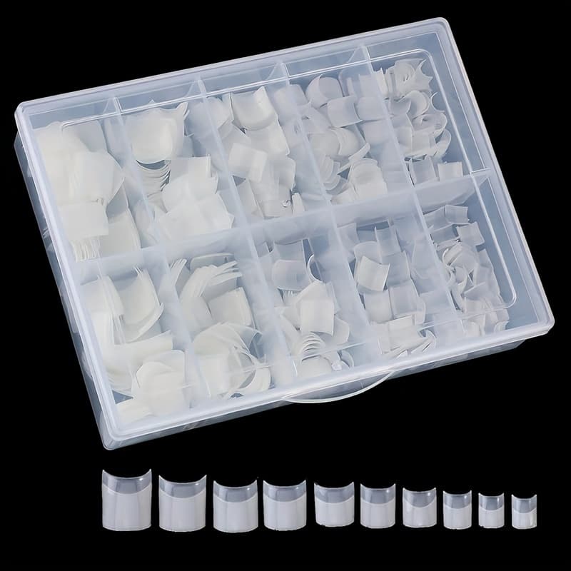 TEMU Acrylic Tips, 240pcs Short Half-cover Square Artificial Nail Set With Storage Box