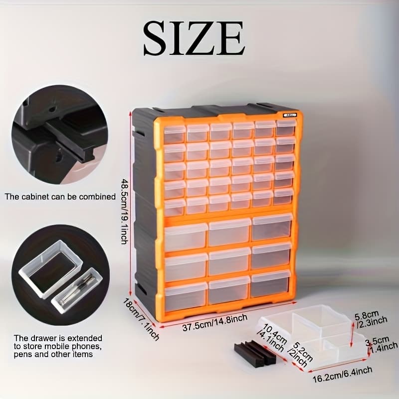 TEMU Airaj 39 Drawers Car Repair Toolbox Small Parts Organizer - Desktop Or Wall Storage Drawers For Organizing Hardware, Crafts, Car Repair, Garage, Or Classroom -stackable Combination