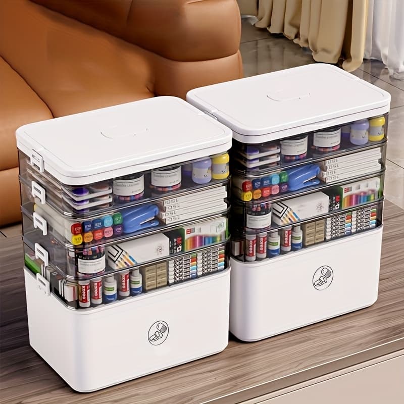 TEMU Large Capacity Durable Plastic Storage Box - Portable, Easy-clean Organizer For Pills, Office Supplies, Sewing, Bathroom Essentials - For Visibility, Bathroom Organizers And Storage