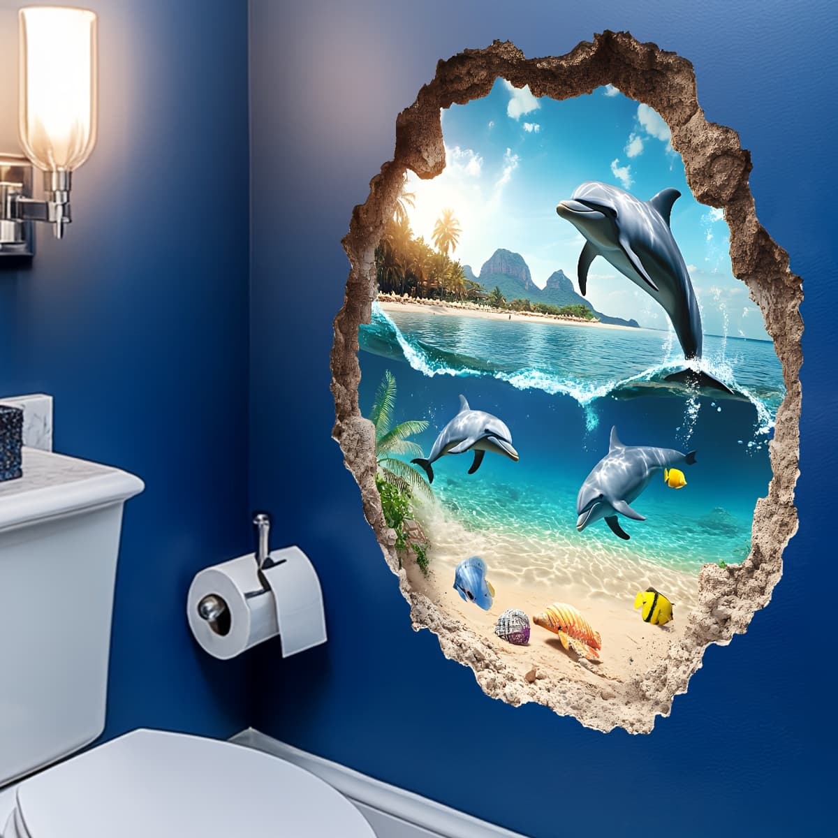 TEMU 1pc Of Wall Sticker With A Broken Wall Effect, Designed For Bathroom Decor, Featuring -dimensional