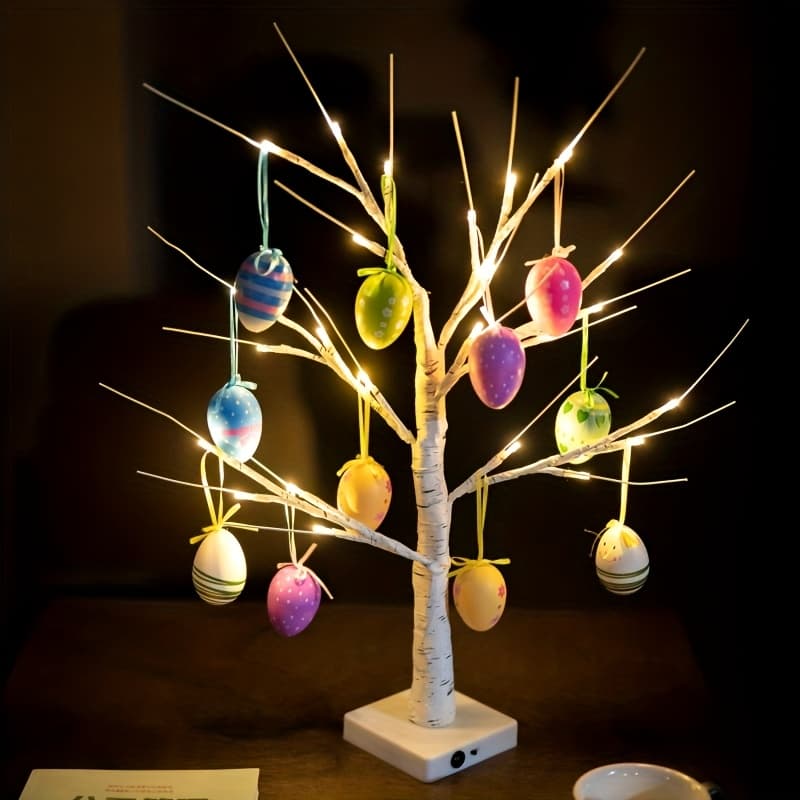 TEMU Easter Tree Light, With 12 Eggs Hanging On , Battery/usb Dual-use, Table Lamp, Bedside Lamp, To Create An Atmosphere.