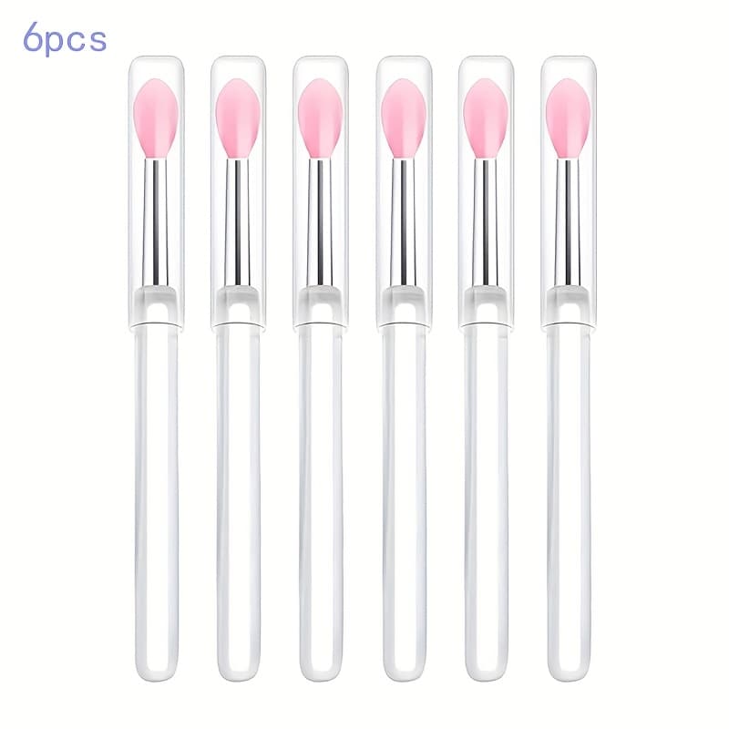 TEMU 6pcs Silicone Lip Brush, Makeup Brush With Dust Cover, Lipstick For Lip Color Protection, Lip Mask, Eye Shadow, Lip Cream, Cosmetic Tools (pink)