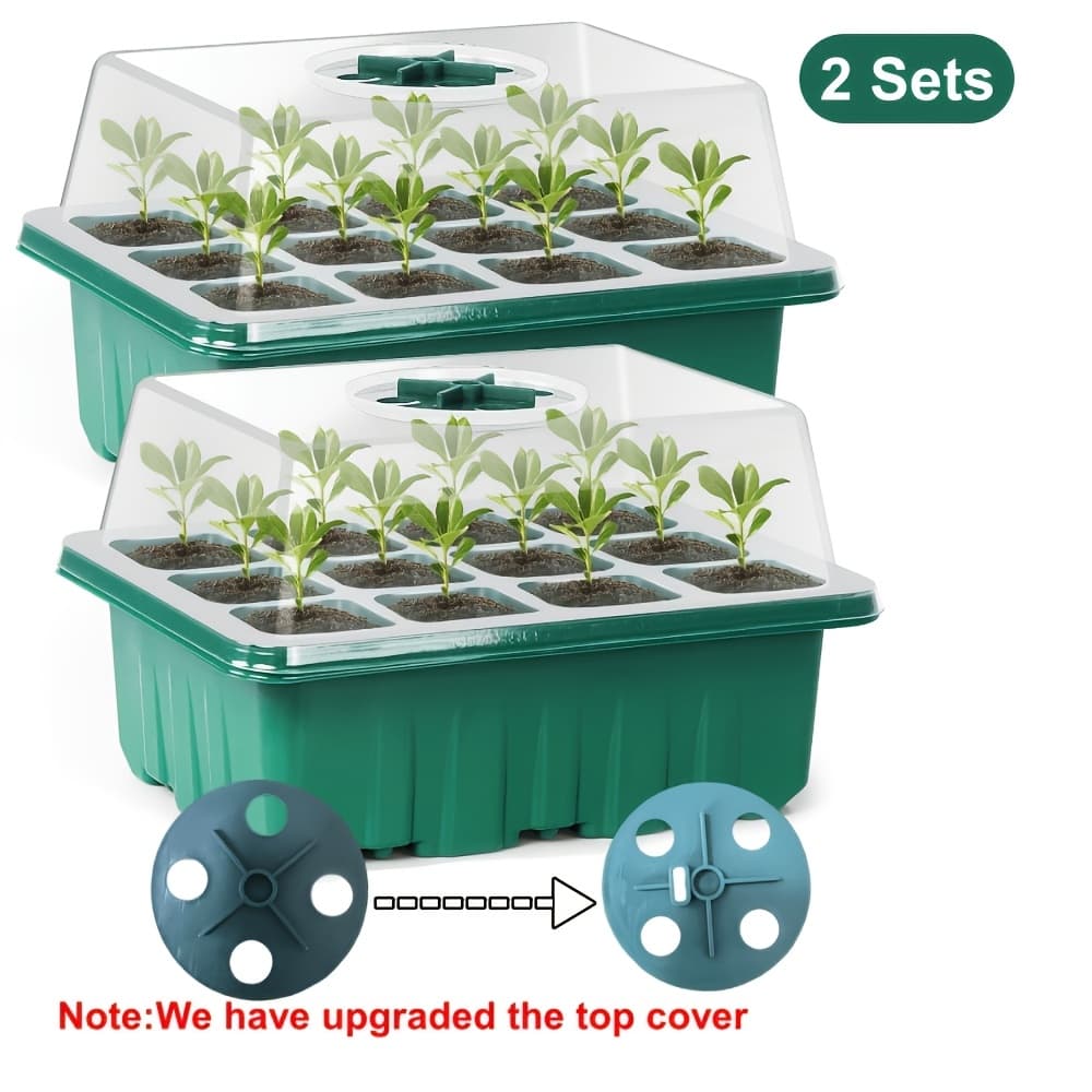 TEMU [heavy-duty | Seed Starter] 2-pack Heavy-duty Seed Starter Trays | 24 Cells With Humidity Domes And Base/outdoor Kit, Ventilated Covers And Drainage Holes For Vegetable, Flower, Seeds - Assembly