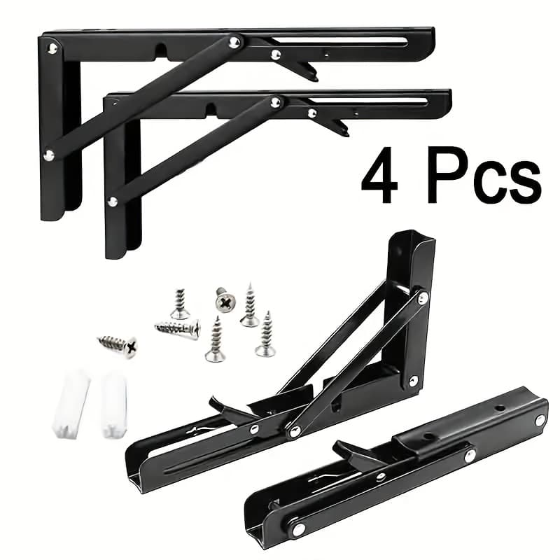TEMU Set Of 4 Or 6pcs, Durable Stainless Steel Folding Shelf Brackets, 10 Inches In Size, Designed For Wall Mounting To Support Countertops And Workbenches