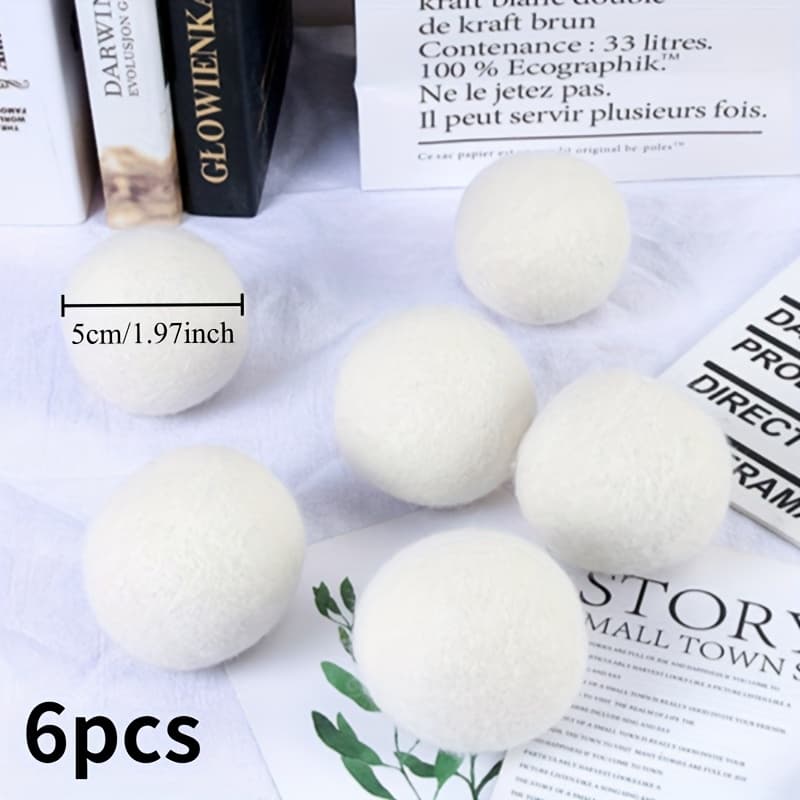TEMU 6pcs Xl Wool Dryer Balls - Natural Fabric Softener, & Drying Time, Ideal For Essential Oils, Reusable Alternative To Dryer Sheets, Laundry Fabric Softener|natural Look| Laundry Accessories