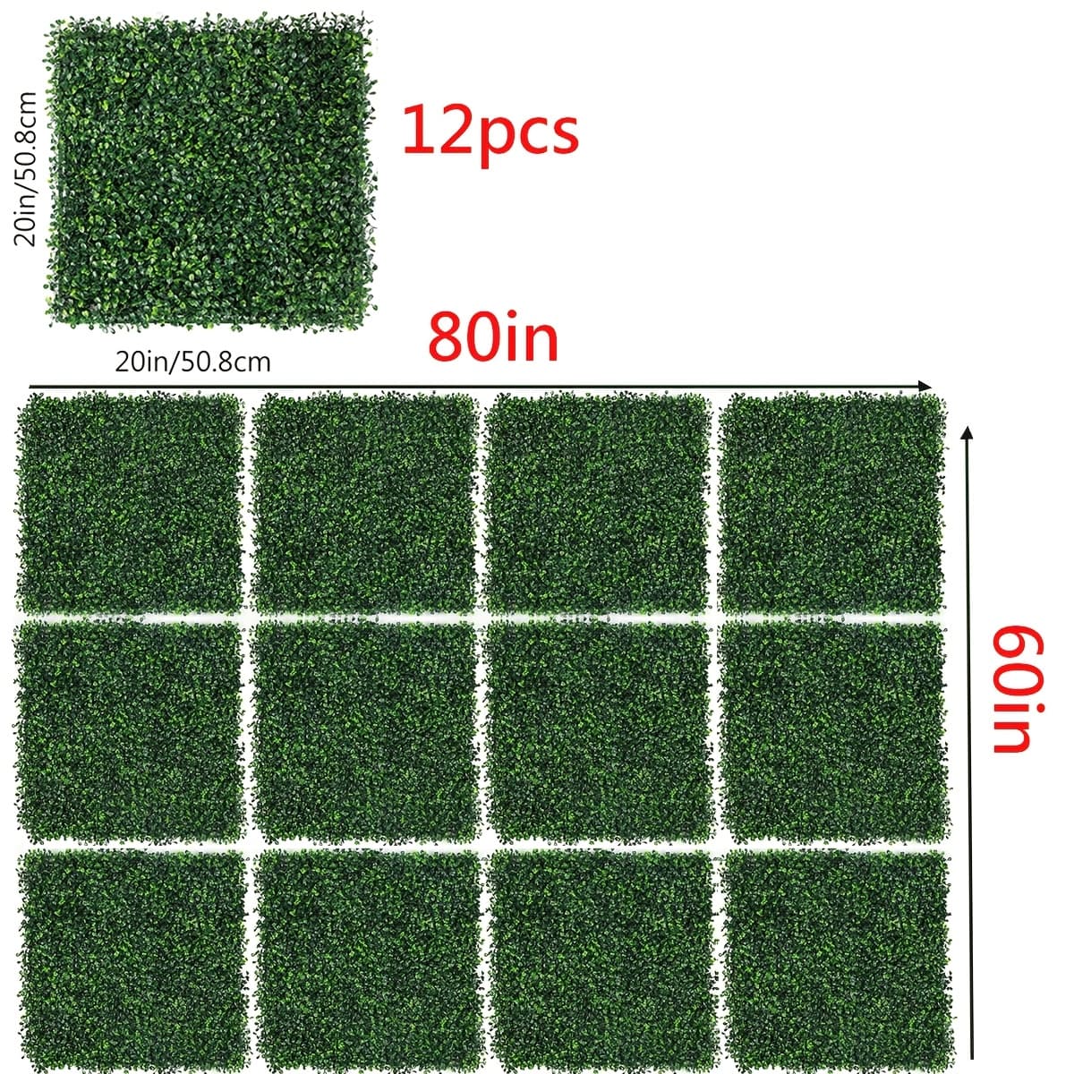 TEMU 80x 60in Artificial Hedge Boxwood Panels Grass Wall Panels Artificial Grass Wall Backdrop Panels Green Greenery Backdrop Wall Panels Uv Stable Indoor Outdoor Decor Garden Fence 12pcs 20" X 20"