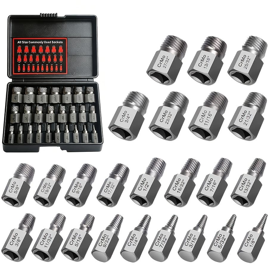 TEMU 25pcs Screw Extractor Tool Set, Hexagonal Easy To Remove Tool, High Hardness Cr Mo For Removing Stripped And Damaged Rusty Bolts And Screws, Multiple Sizes From, The Gift For