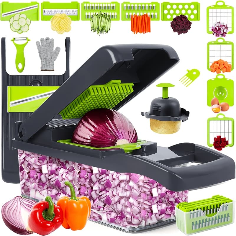 TEMU 18-in-1 Vegetable Chopper, Professional Onion Chopper, Multifunctional Food Cutter, Kitchen Vegetable Slicer And Dicer, Vegetable Chopper Box With 8 , Carrot Chopper With Container