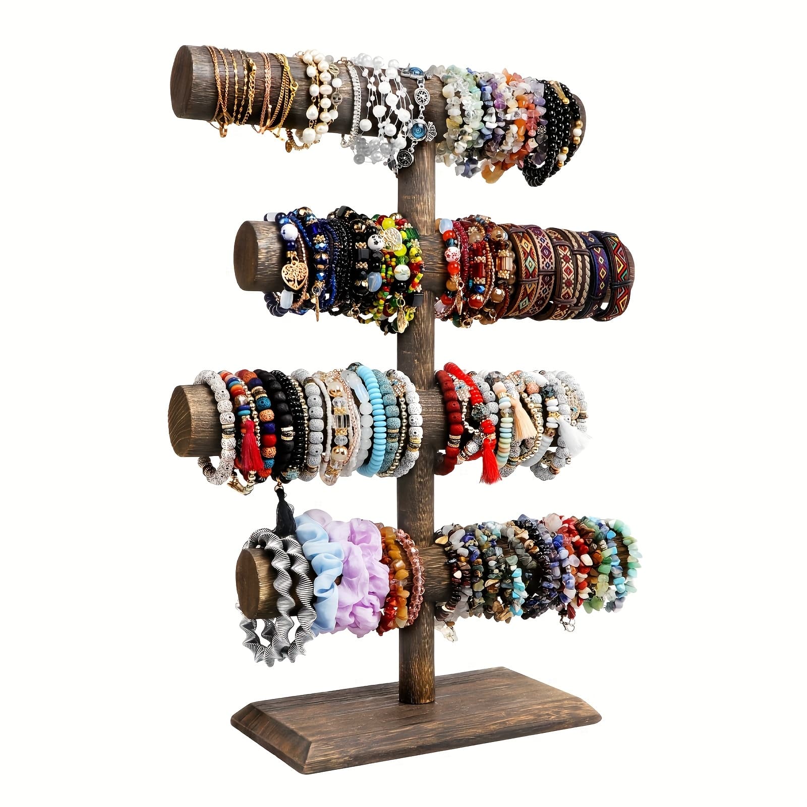 TEMU Wooden Display Jewelry Accessory Stand Jewelry Bracelet Holder Bangle Watch Necklace Storage Jewelry Holder Stand Display Organizer, Brown,