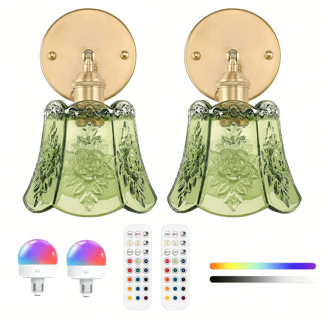 TEMU Vintage Battery Operated Wall Sconces Set Of Two, Wireless Battery Powered Rose Wall Sconce With Remote Control, Rgb Dimmable Led Wall Light For Bedside Bathroom Living Room