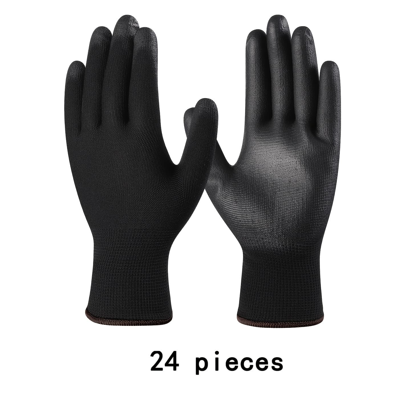 TEMU 24pcs/12 Pairs Of Black Nylon Gloves, Palm Anti Slip Pu Coating - Lightweight And Durable, , Suitable For Lawn Care And Outdoor Use, , Reusable
