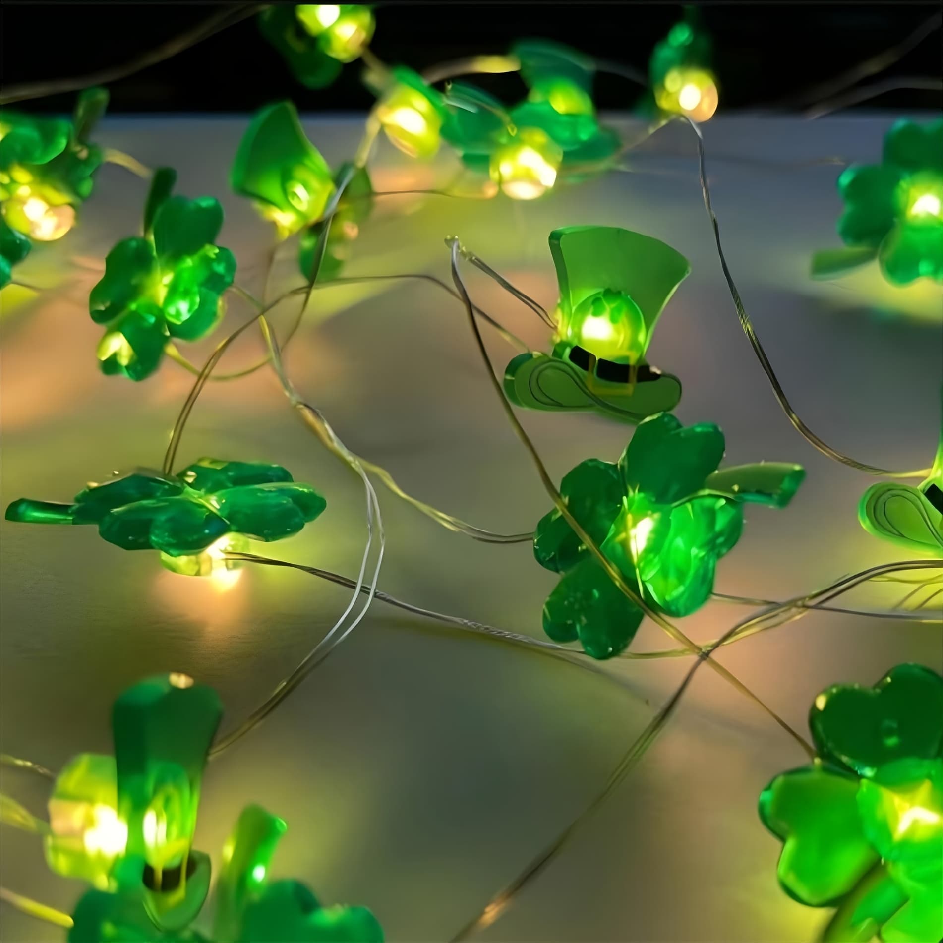 TEMU Clover Hat-shaped Led String Lights, Battery-powered Fairy Lights For Indoor Decoration And Festive Atmosphere