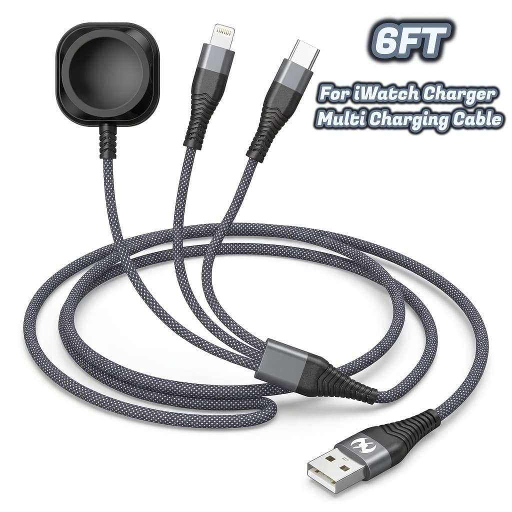 TEMU For Multi Charging Cable 71inch Travel Essentials Nylon Braided Lightning Type C Usb Cord For Iwatch Wireless Charger 3 In 1 Charging Wire Universal For Iphone Phone And For Iwatch