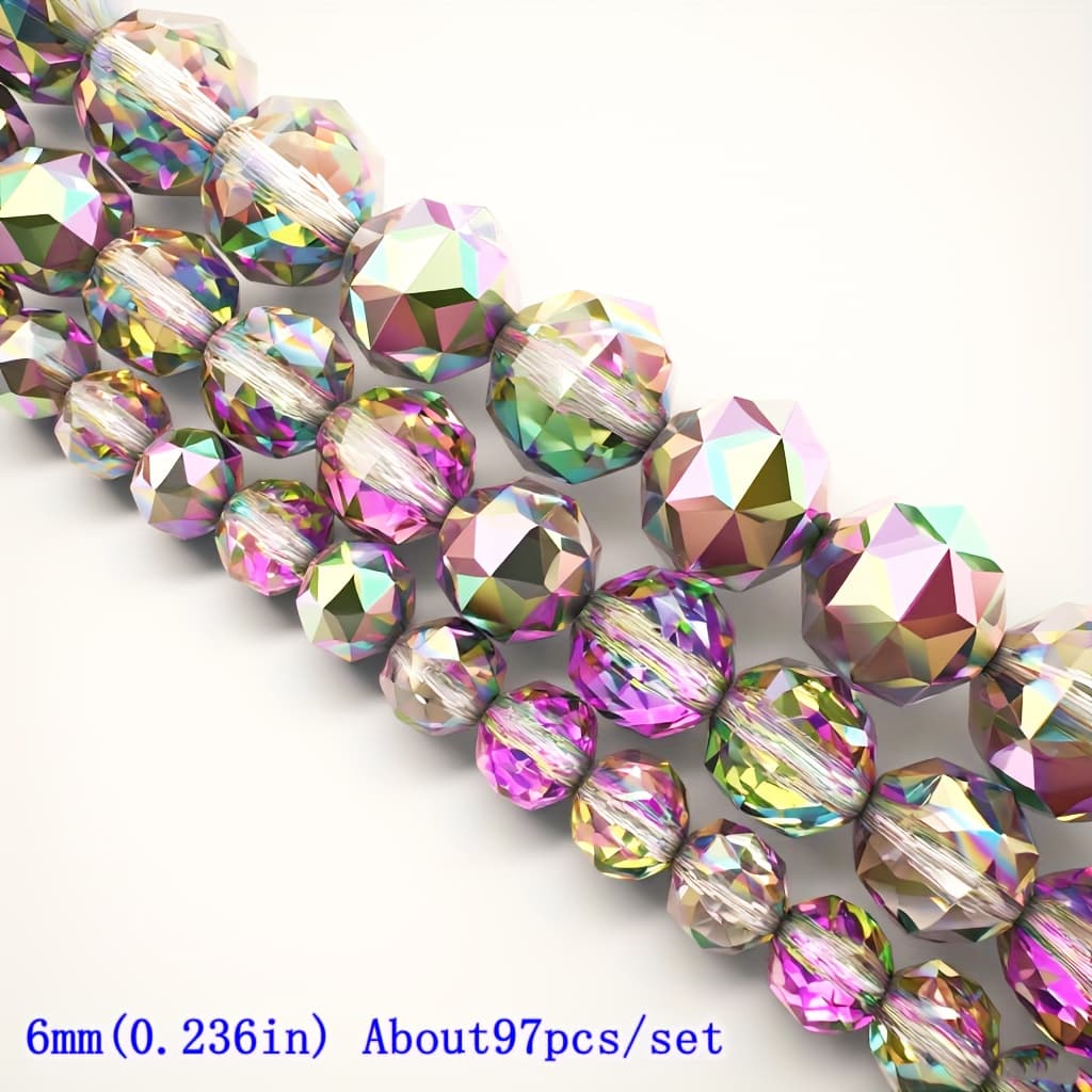 TEMU Sparkling Cut Artificial Crystal Beads 6/8/10mm Iridescent Floral Balls | -cut | Findings (97/69/57pcs) | For Bracelets, Keychains, Pendants, Clothing Decor |