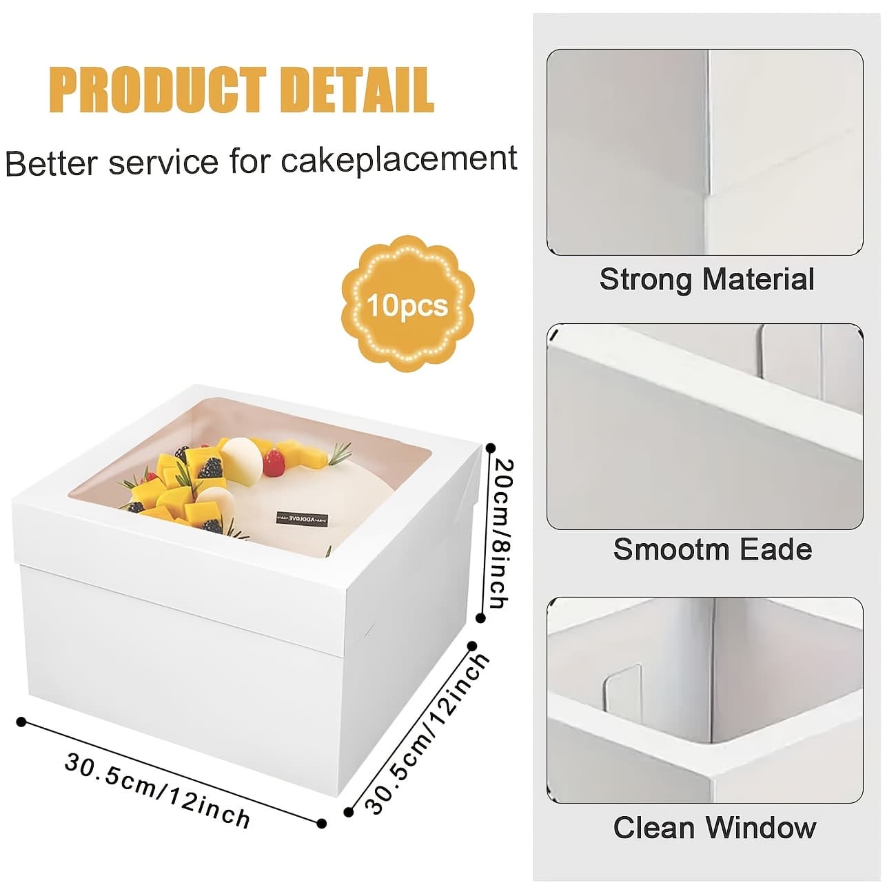 TEMU 10pcs Cake Box 12x12x8 Inch High Cake Box With Window With White Lid Disposable Cake Box For Weddings Birthday Parties Christmas Holidays Travel Celebrations Cake Storage
