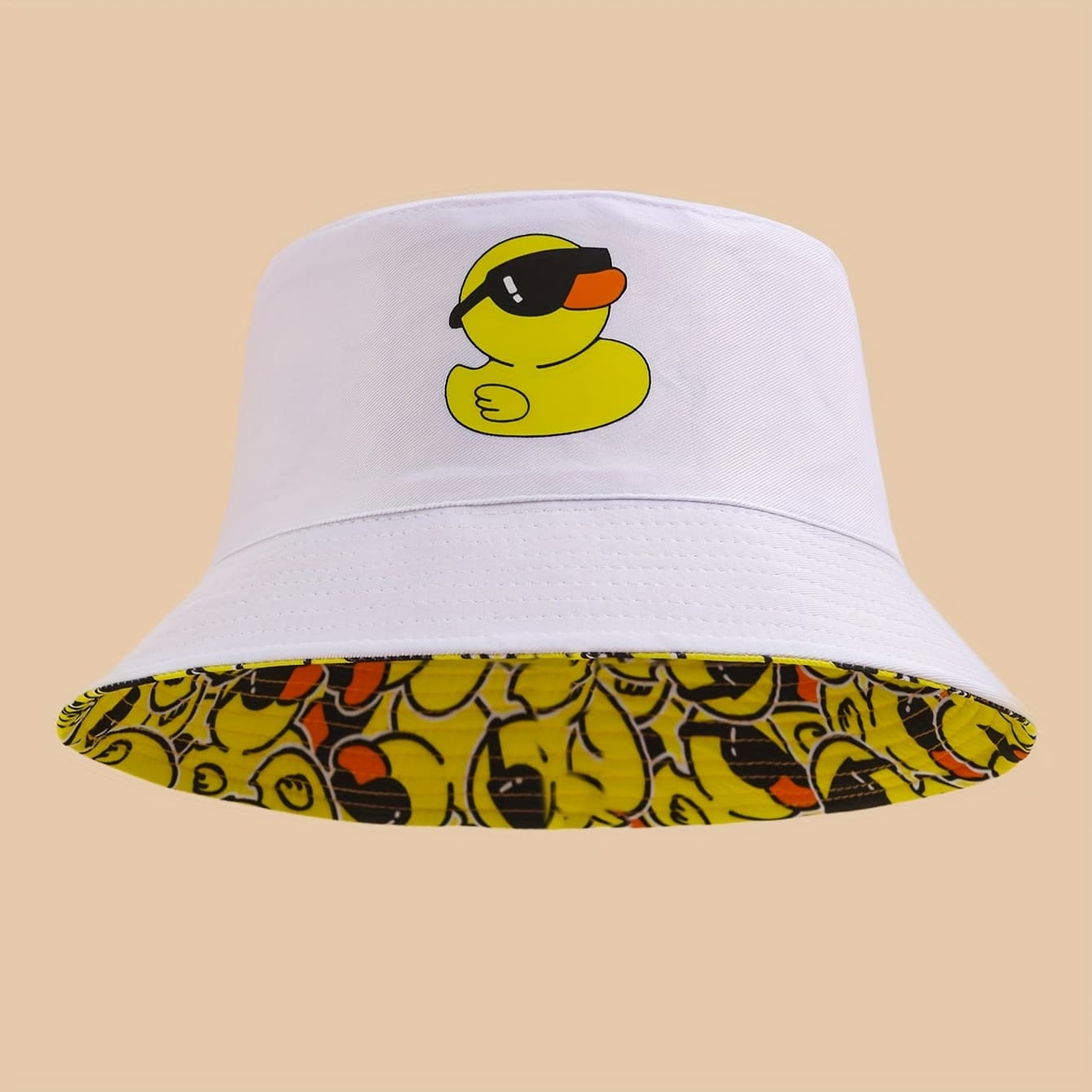 TEMU Unisex Reversible Bucket Hat With Fashionable Little Yellow Duck Iron-on Print, Lightweight Bucket Hat Suitable For Parties And Outdoor Activities, Casual Four-season Outdoor Travel Beach Hat