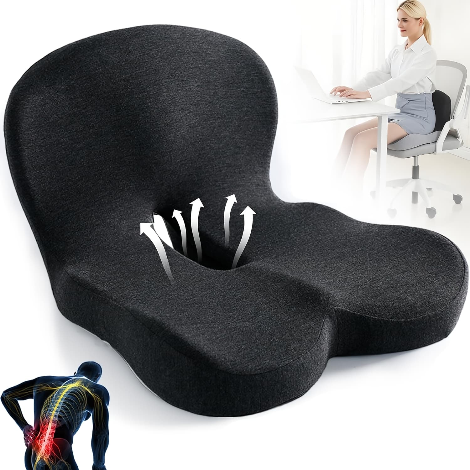 TEMU Comfortable Back Support Seat Cushion-soft, Supportive, Office Chair Game Chair Cushion Provides Hip For Long- Sitting, Driving And Table Work, For The Back-to-school