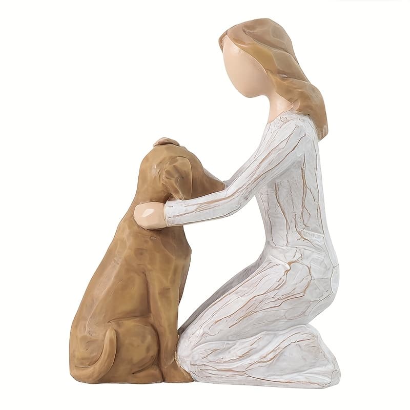 TEMU Little Girl Kneeling Dog Resin Statue , , , Memorial Statue