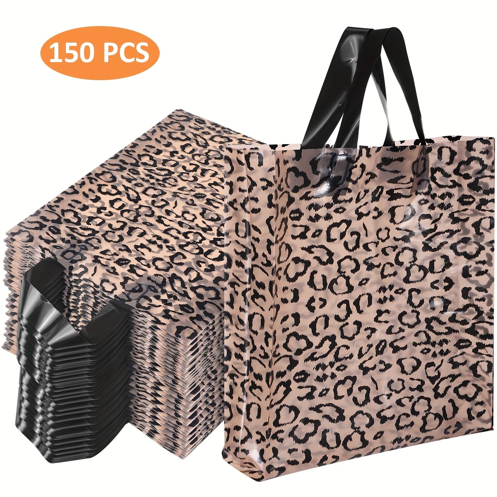 TEMU 150pcs Bulk Leopard Print Plastic Bags With Handles - Large Brown Reusable Leopard Spot Shopping/gift Bags Suitable For Retail Stores, Parties, Weddings, Birthdays, Bulk Wholesale (bulk)