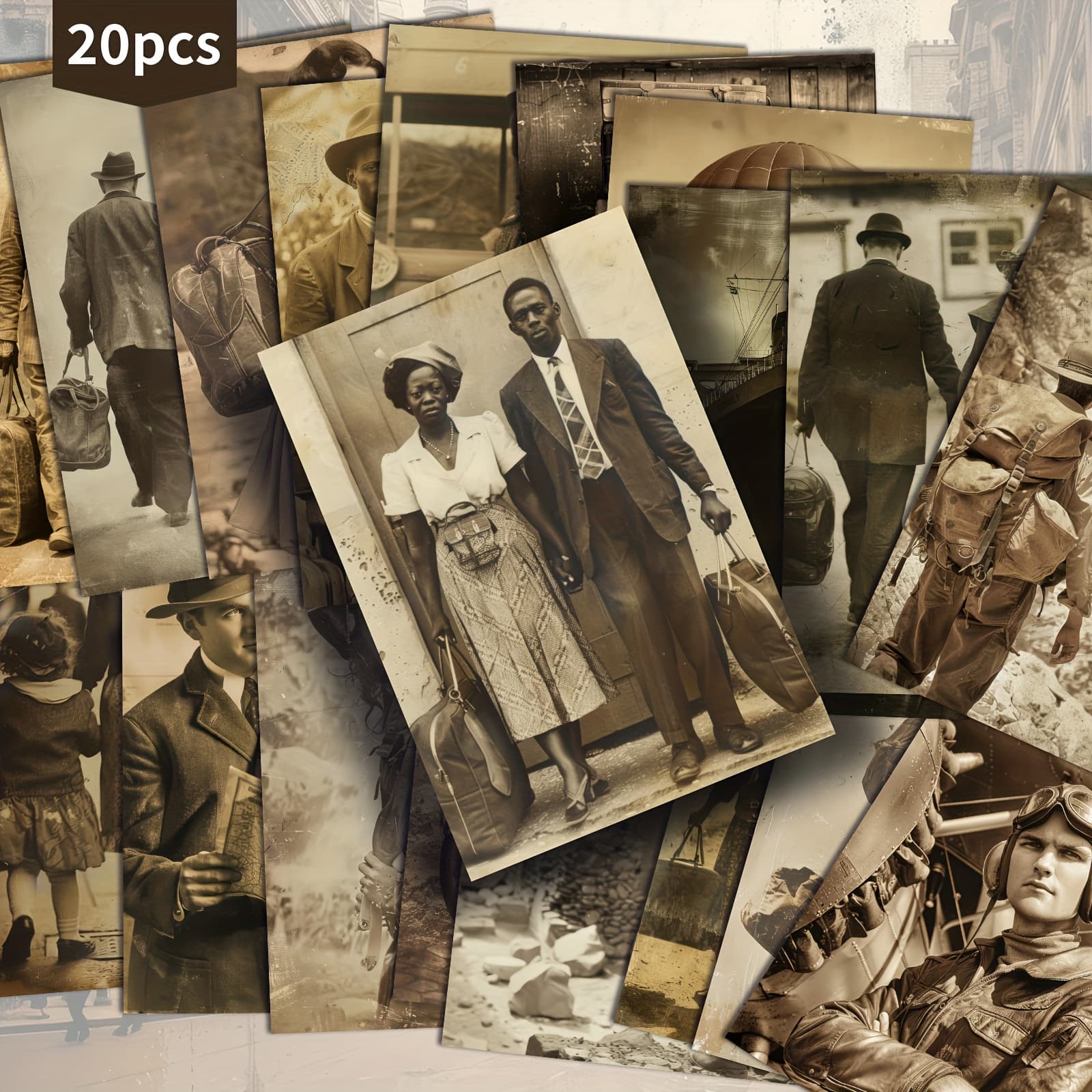 TEMU 20 Pack 1930s Traveler Photo Paper Postcards - 4x6 Inches Junk Journal Paper, Classic Pinup Illustrations, Collectible Decorative Painting Cards For Scrapbooking & Crafting