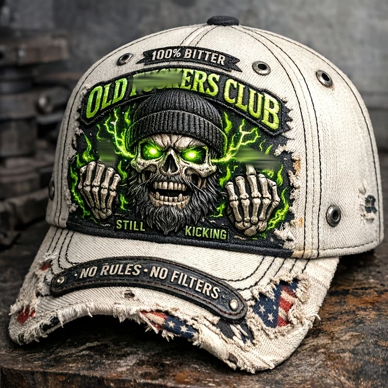 TEMU 1pc New Retro Skull Printed Baseball , Motorcycle Style Vintage Washed Trucker Hat, Street Trend Fashion Sun Visor Hat, Gift