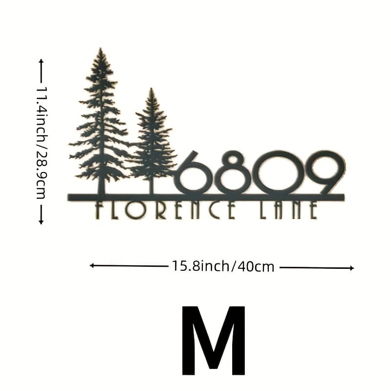 TEMU Personalized Address Sign With Pine Tree - House Number & Street Name Plaque, Wall-mounted Outdoor Door Decoration Suitable For Front Door, Mailbox, Or Entrance, Spray-painted For /outdoor Use
