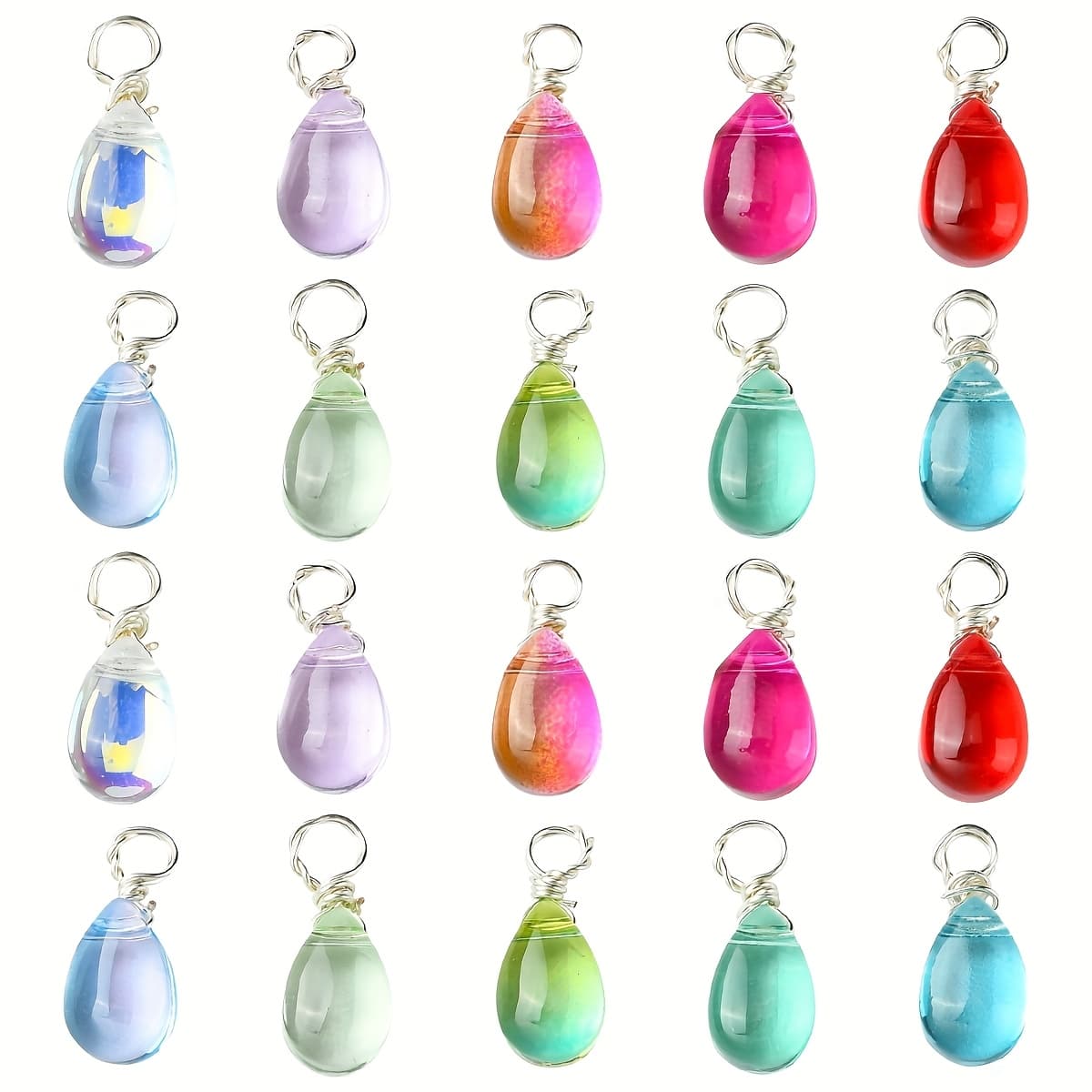 TEMU About 50 Mixed Color Teardrop Glass Pendants For Jewelry Additions Suitable For Making Earrings, Bracelets, And Necklaces