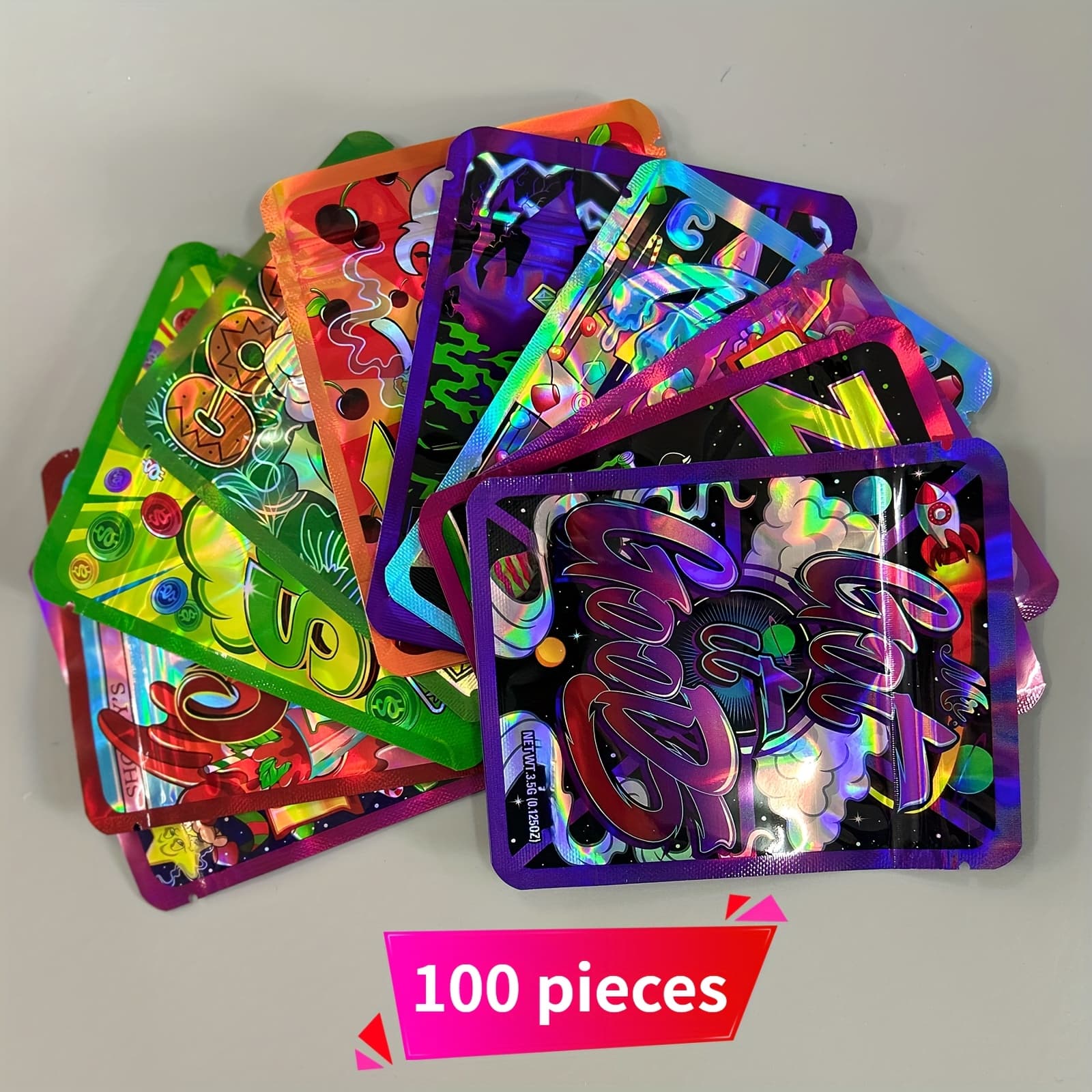 TEMU 100pcs Colorful Resealable Mylar Bags - Vibrant Laser-cut Design With Cartoon Patterns, And Odor-proof Craft Storage Bags. For Craft Storage Solutions, Gift Storage, Christmas And Halloween