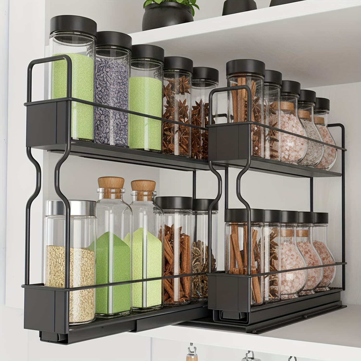 TEMU 2-tier Spice Rack Organizer For Cabinets, Heavy Duty Slide Out Design With Labels, 5.2" W X 10.75" D X 10" H, No Jars