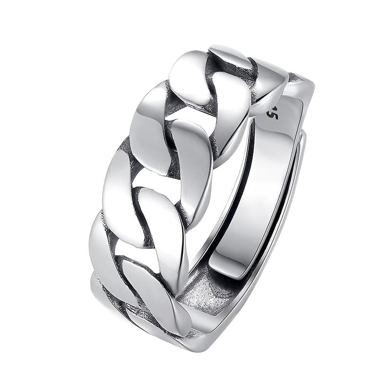 TEMU Adjustable Cuban Ring With 925 Silvery Twist Chain, Featuring A Unique And Fashionable Design For Men And Women To Wear On Their Index Finger.
