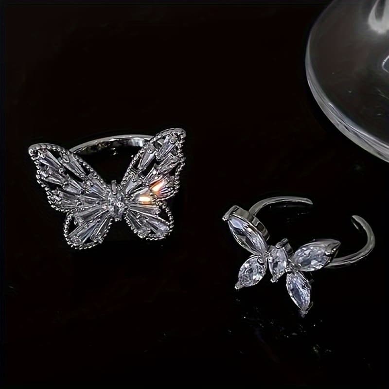 TEMU 2pcs Zirconia Ring Women' Open Adjustable Index Ring