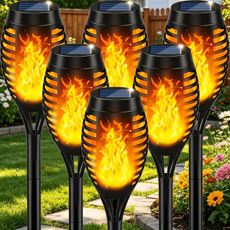 TEMU 8/16pcs Outdoor Blue Solar Torch Lights, Solar Lights, Led Flashlights, Suitable For Outdoor Decoration Of Courtyards And Gardens